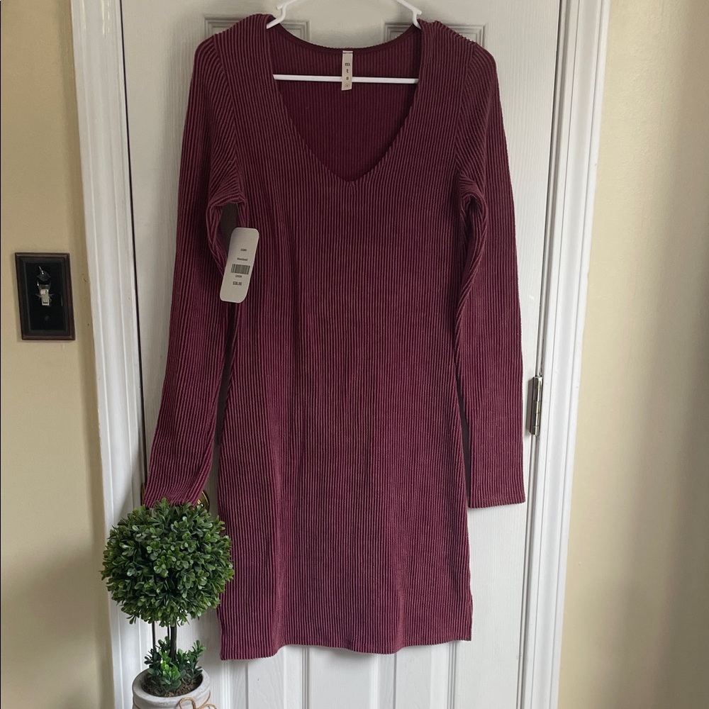 MTS Burgundy/Wine Ribbed Longsleeve Dress
